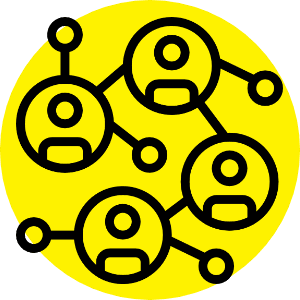Icon showing a map connecting people together